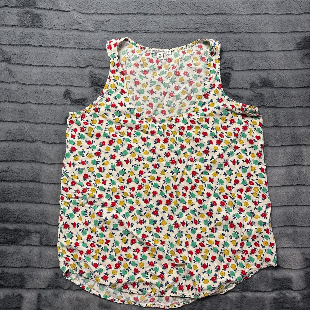J.Crew Mercantile Womens XS Floral Tank Top Viscose Scoop Neck Sleeveless Blouse